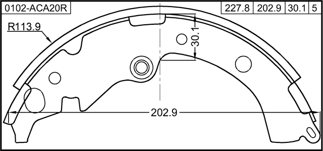 0102-ACA20R - SHOE KIT, REAR BRAKE