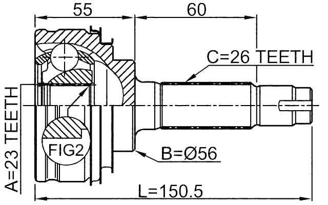 0110-010 - OUTER CV JOINT 23X56X26