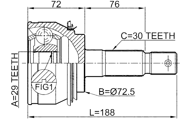 0110-080 - OUTER CV JOINT 29X72.5X30