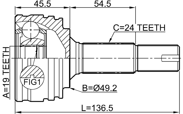 0110-KGB10 - OUTER CV JOINT 19X49.2X24