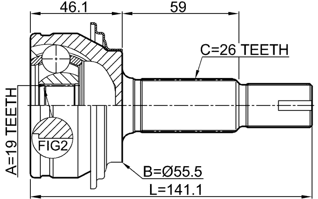 0110-KSP90Z19 - OUTER CV JOINT 19X55.6X26