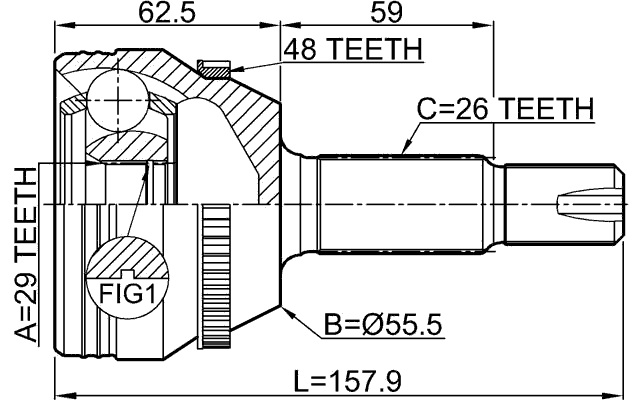 0110-ZZE132A48 - OUTER CV JOINT 29X55X26