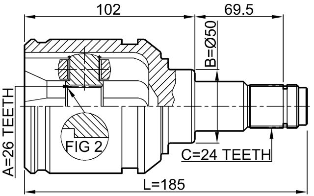 0111-AZT251LH - INNER CV JOINT LEFT 26X50X24