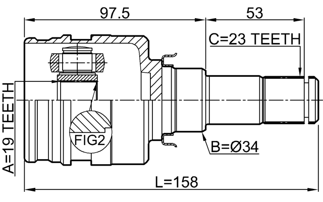 0111-KSP130 - INNER CV JOINT 19X34X23