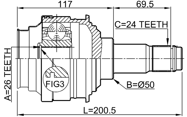 0111-MCX20LH - INNER CV JOINT LEFT 26X50X24
