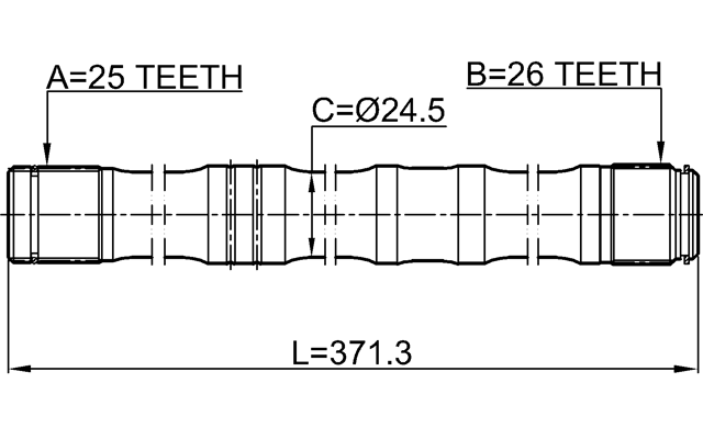 0112-AZT251LH - AXLE HALF SHAFT LEFT 26X370.5X25