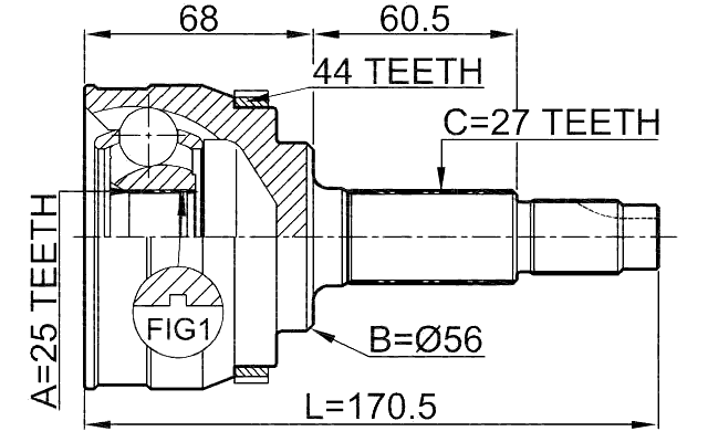 0210-065A44 - OUTER CV JOINT 25X56X27