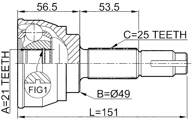 0210-080 - OUTER CV JOINT 21X49X25