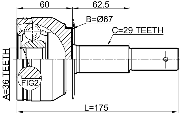 0210-D40AT - OUTER CV JOINT 36X67X29