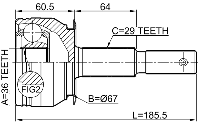 0210-D40B - OUTER CV JOINT 36X67X29