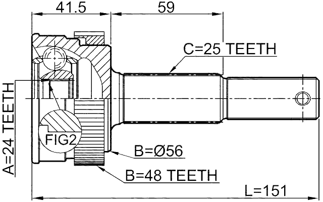 0210-J10RA48 - OUTER CV JOINT REAR 24X56X25