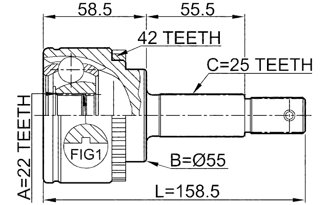 0210-N16A42 - OUTER CV JOINT 22X55X25