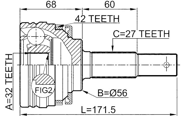 0210-P10A42 - OUTER CV JOINT 32X56X27