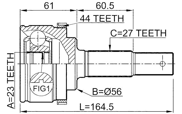 0210-P12QG16A44 - OUTER CV JOINT 23X56X27