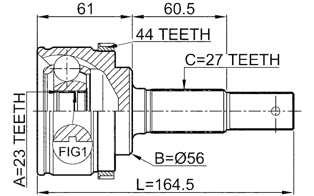 0210-P12QG18A44 - OUTER CV JOINT 23X56X27
