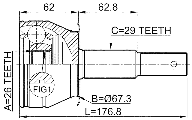 0210-R51AT - OUTER CV JOINT 26X67X29