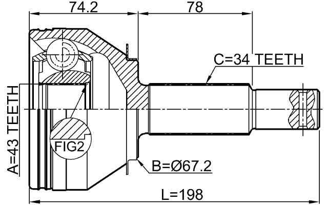0210-Y62R - OUTER CV JOINT REAR 43X67.2X34