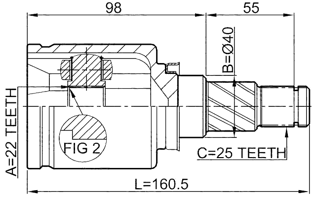 0211-B10ATLH - INNER CV JOINT LEFT 22X40X25