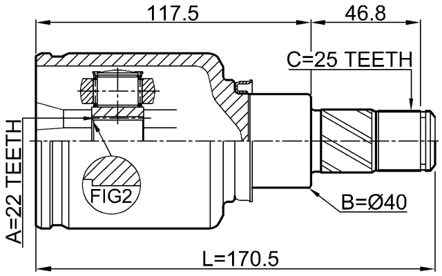 0211-F15LH - INNER CV JOINT LEFT 22X40X25