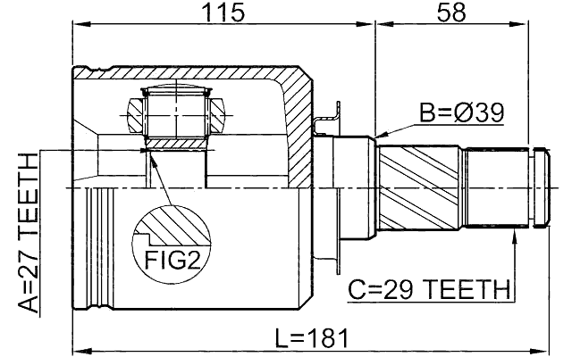 0211-J32LH - INNER CV JOINT LEFT 27X39X29