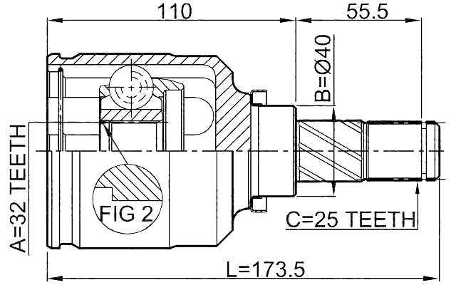 0211-SR20LH - INNER CV JOINT LEFT 32X40X25