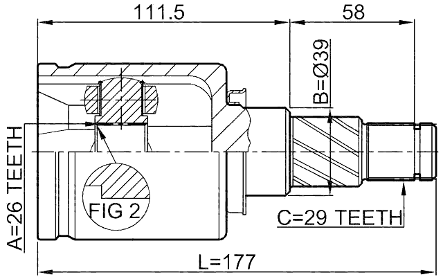0211-T30LH - INNER CV JOINT LEFT 26X39X29