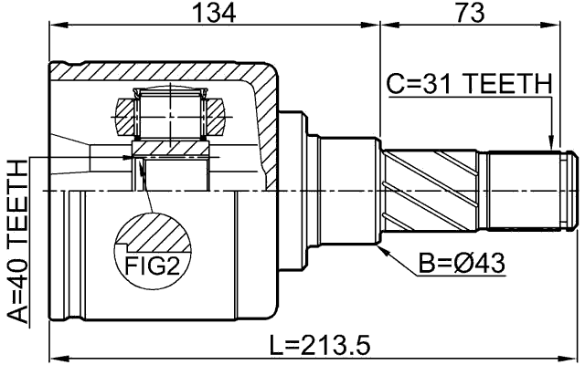 0211-Y62AT - INNER CV JOINT 40X43X31
