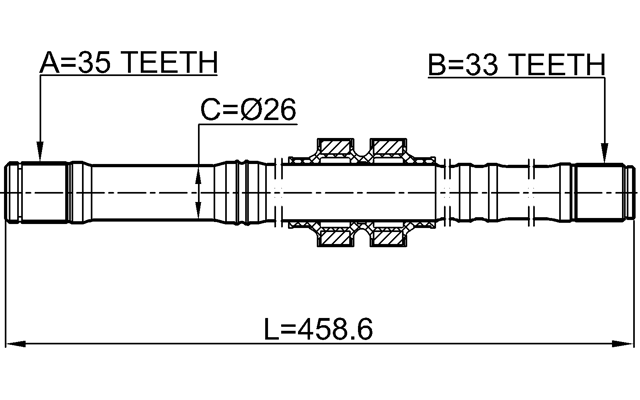 0212-J10LH - AXLE HALF SHAFT LEFT 33X459X35