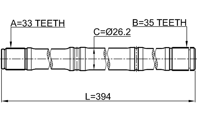 0212-MR20MT4WDLH - AXLE HALF SHAFT LEFT 33X394X35