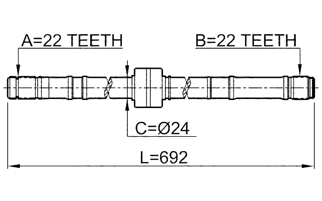 0212-P10RH - AXLE HALF SHAFT RIGHT 22X692X22