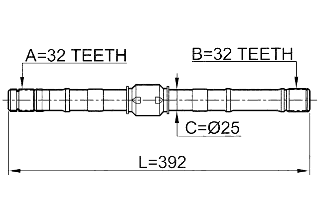 0212-SR20LH - AXLE HALF SHAFT LEFT 32X392X32