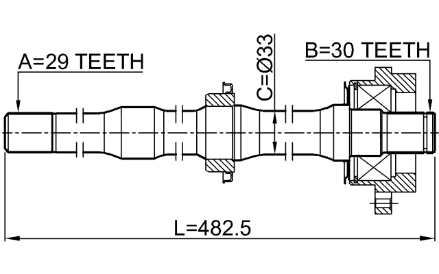0212-Z50RH - AXLE HALF SHAFT RIGHT 29X484X30