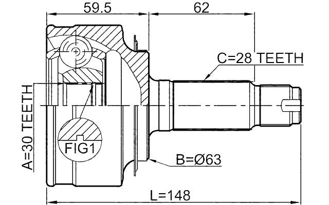 0310-BE - OUTER CV JOINT 30X63X28
