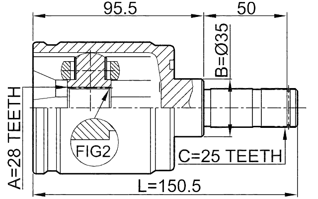 0311-LOGRH - INNER CV JOINT RIGHT 28X35X25