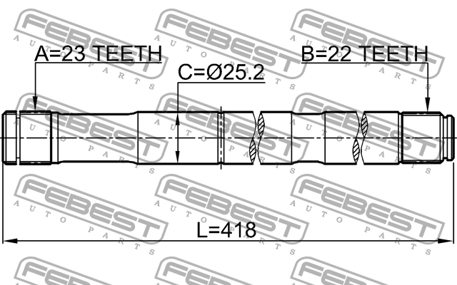 0312-ESATRH - AXLE HALF SHAFT RIGHT 22X418X23