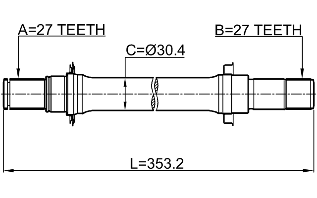 0312-HRVMTLH - AXLE HALF SHAFT LEFT 27X353X27