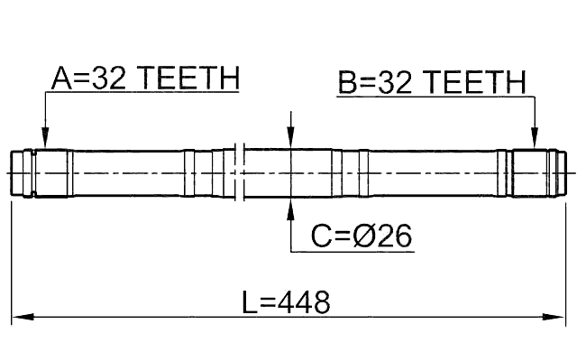 0312-RD1RH - AXLE HALF SHAFT RIGHT 32X448X32