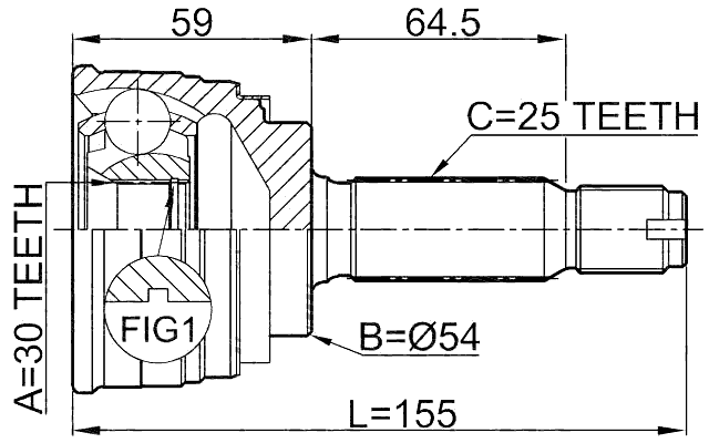 0410-009 - OUTER CV JOINT 30X54X25