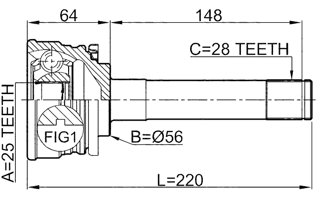 0410-013 - OUTER CV JOINT 25X56X28