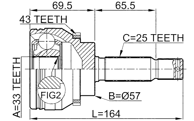 0410-DJ24A43 - OUTER CV JOINT 33X57X25