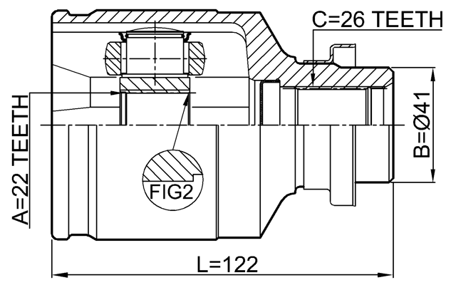 0411-CU4WRH - INNER CV JOINT RIGHT 22X41X26