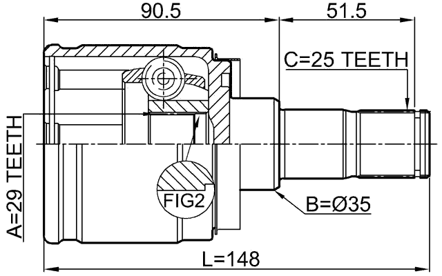0411-H77WRH - INNER CV JOINT RIGHT 29X35X25