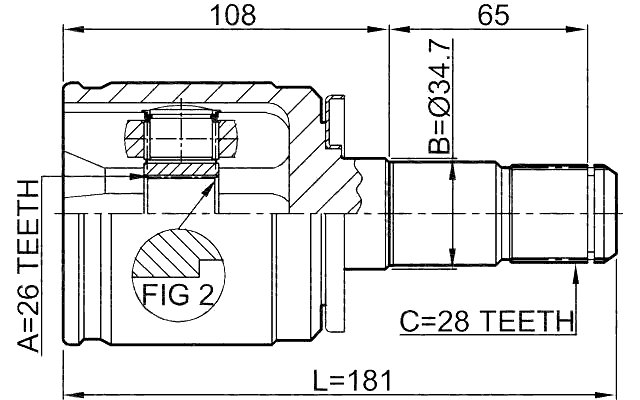 0411-K94LH - INNER CV JOINT LEFT 26X34.7X28