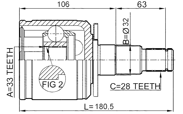 0411-KB4LH - INNER CV JOINT LEFT 33X34.7X28