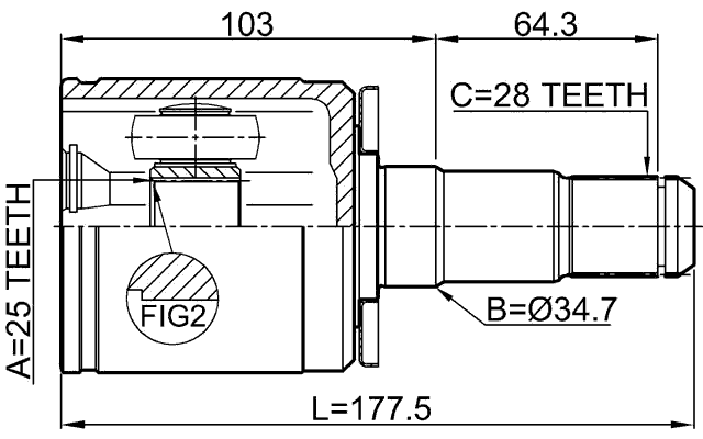 0411-PD4WLH - INNER CV JOINT LEFT 25X34.5X28