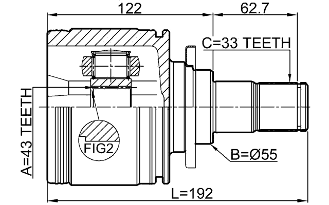 0411-V97WLHR - REAR INNER CV JOINT 43X55X33 (LH)