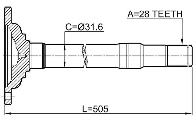 0412-KH6WRH - AXLE HALF SHAFT RIGHT 28X505