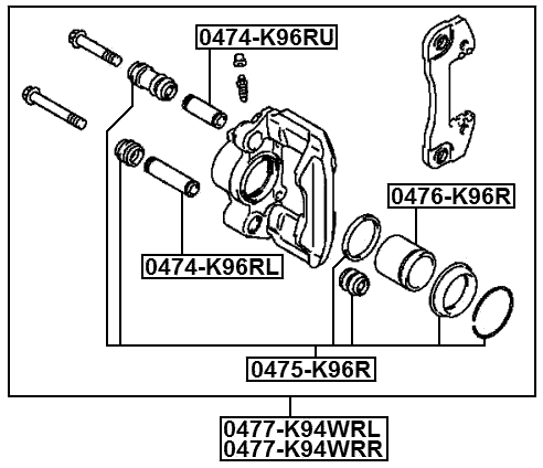 0477-K94WRR - REAR RIGHT BRAKE CALIPER ASSEMBLY (WITH BRACKET)