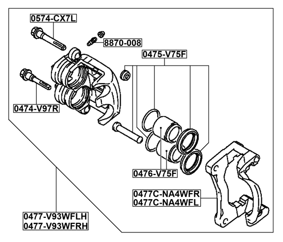 0477-V93WFRH - FRONT RIGHT BRAKE CALIPER ASSEMBLY (WITH BRACKET)