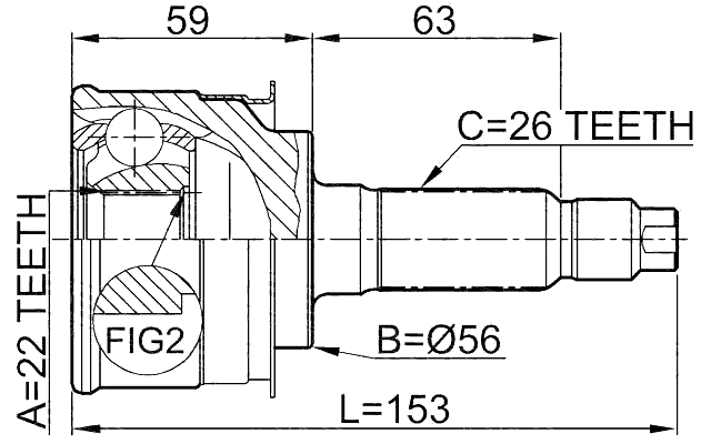 0510-009 - OUTER CV JOINT 22X56X26